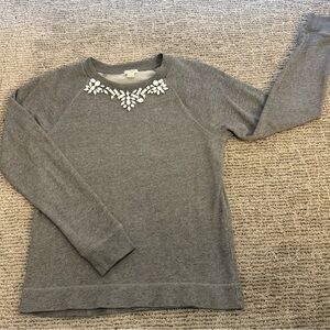 J. Crew Gray Sweater with white rhinestone Embellishments